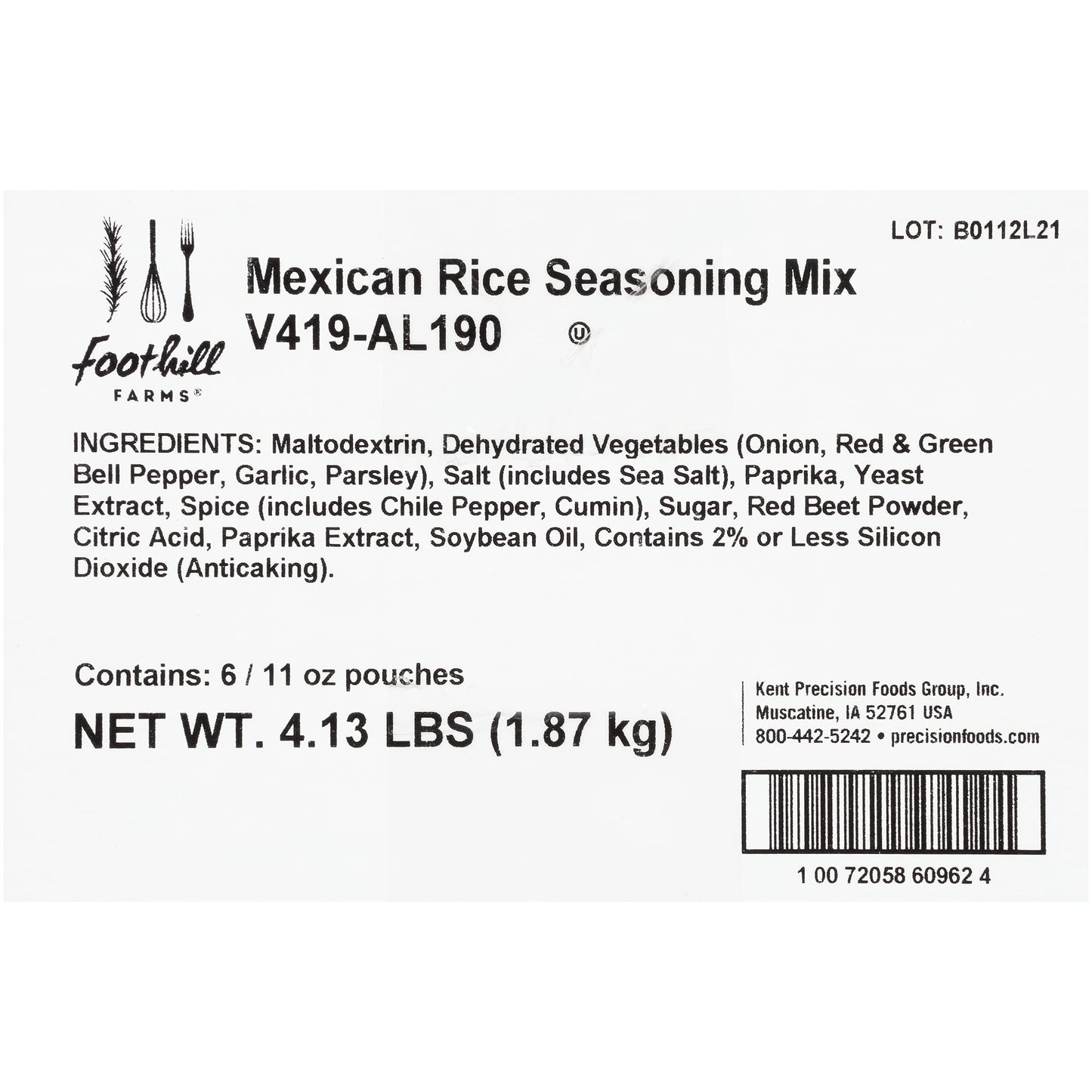 Foothill Farms Mexican Rice Seasoning Mix, 11 Oz Bag (Pack Of 6)
