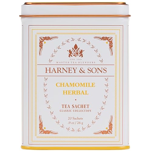 Harney & Sons Chamomile Herbal Tea, 20 Sachets in Classic Tin - Premium Egyptian Chamomile, Caffeine-Free, Relaxing Floral Herbal Tea