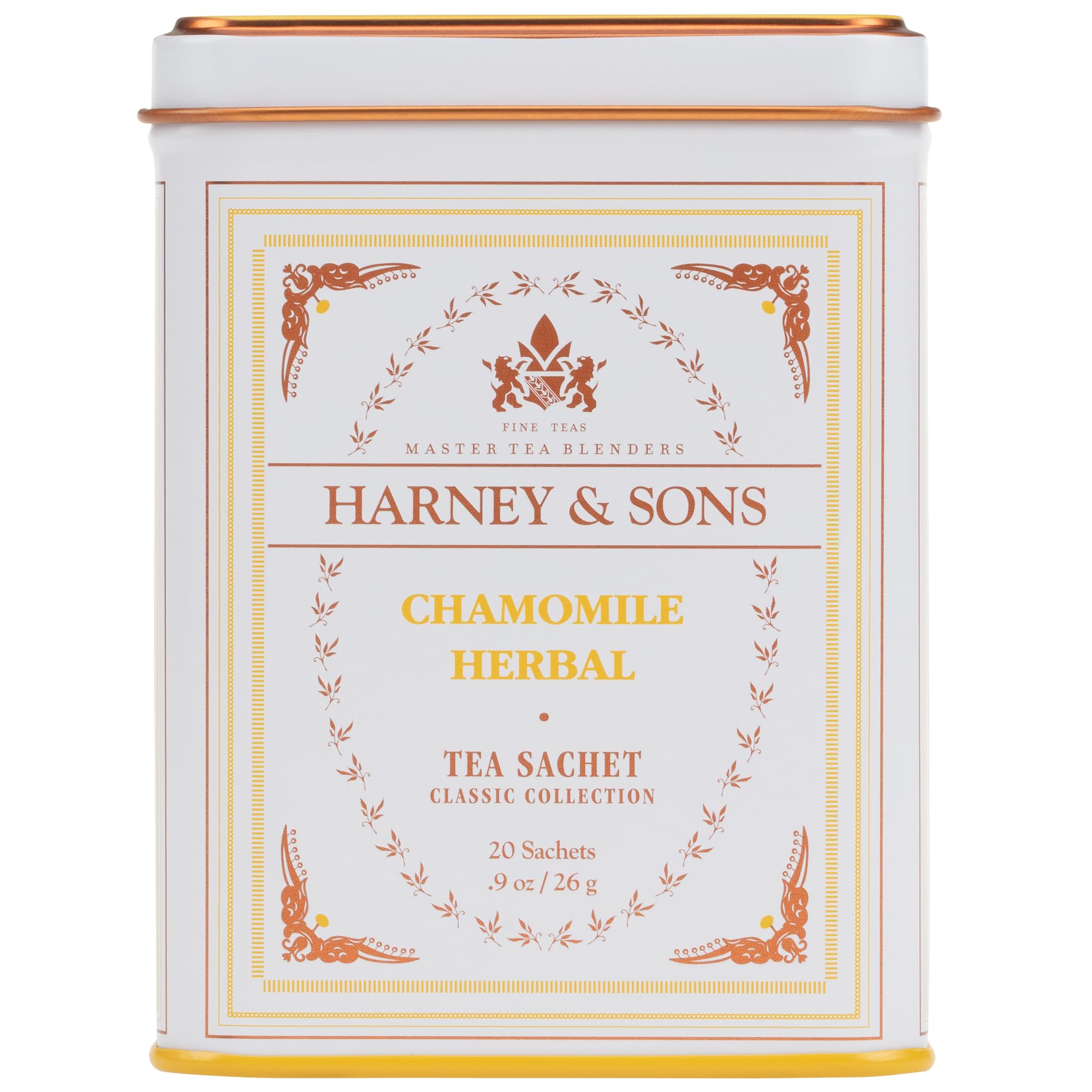 Harney & Sons Chamomile Herbal Tea, 20 Sachets in Classic Tin - Premium Egyptian Chamomile, Caffeine-Free, Relaxing Floral Herbal Tea
