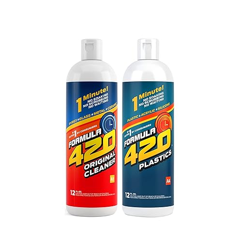 Formula 420 Variety Pack : 1 Original Glass Metal Ceramic Cleaner 12 Oz. & 1 Silicone-Plastics Cleaner 12oz (2 Bottles Total)