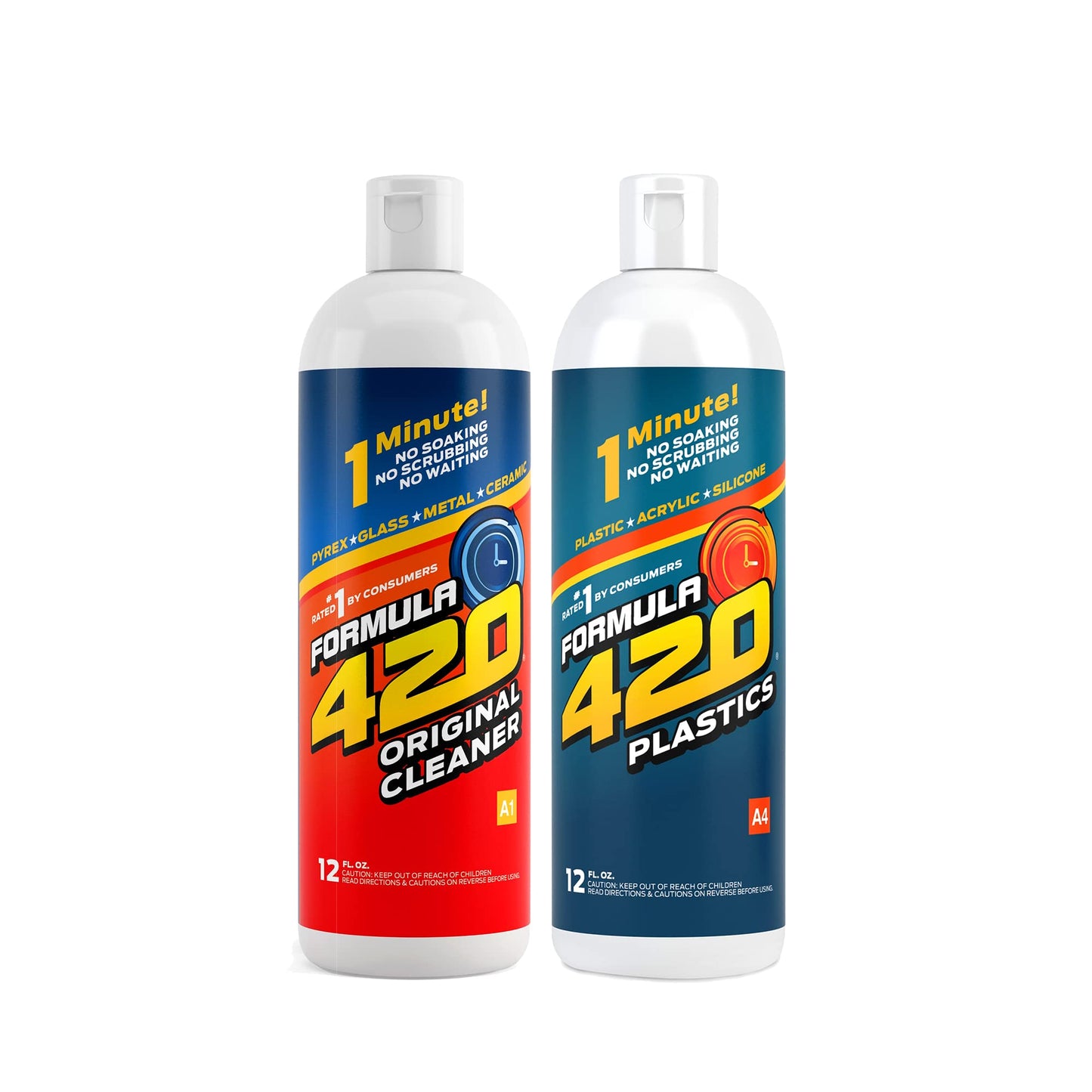 Formula 420 Variety Pack : 1 Original Glass Metal Ceramic Cleaner 12 Oz. & 1 Silicone-Plastics Cleaner 12oz (2 Bottles Total)