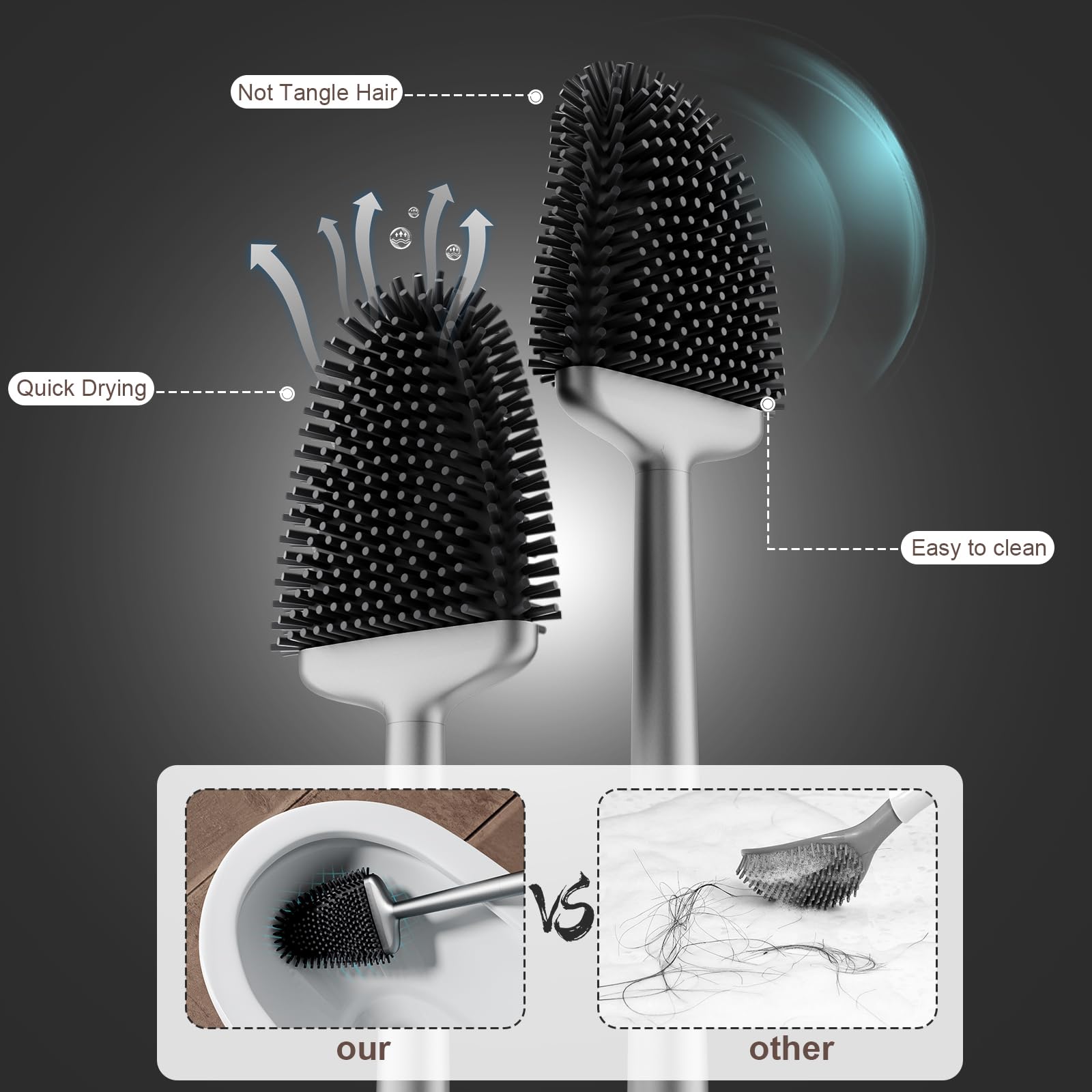 Sellemer Toilet Brush and Holder Set - Flexible Toilet Bowl Brush Head with Silicone Bristles, Compact Size for Storage and Organization, Ventilation