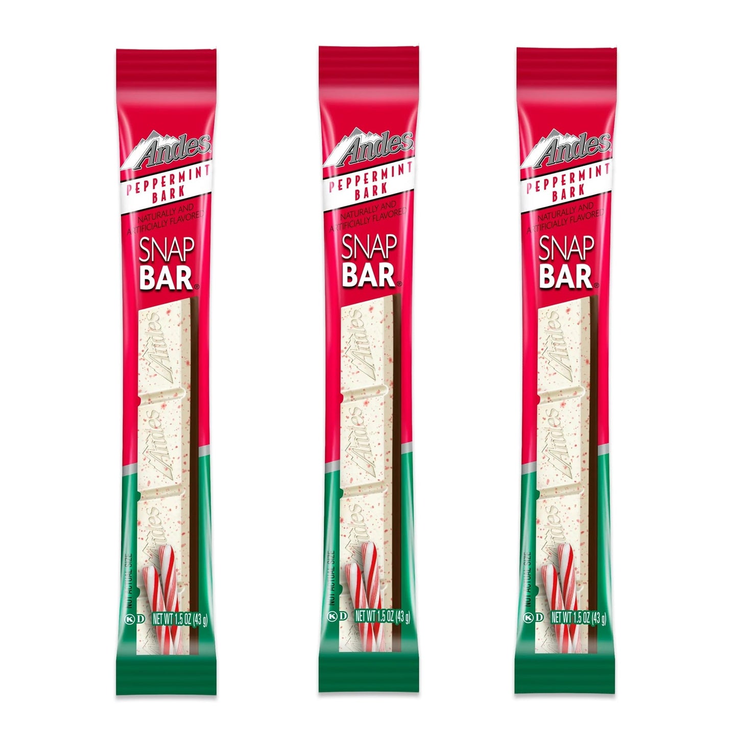 Peppermint Bark Snap Bars - 3 Pack - Creamy Chocolate with Crushed Peppermint - 1.5 oz Each - Holiday Mint Candy Bar for Gifting, Stocking Stuffers