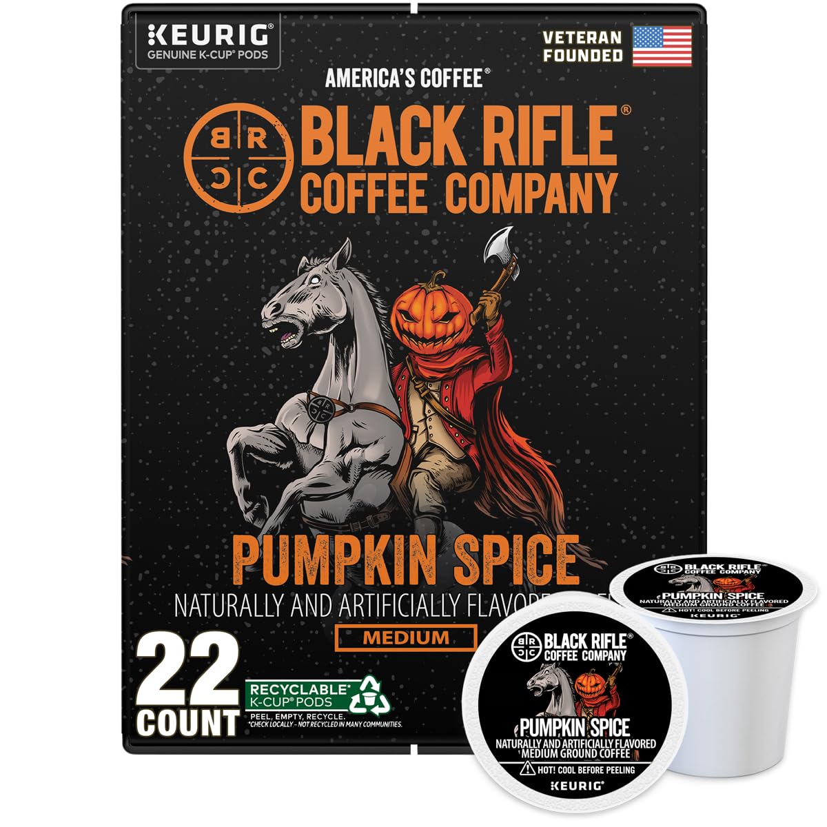 Black Rifle Coffee Company Pumpkin Spice, 22 Count, Medium Roast K Cups - Single Serve K Cups Coffee Pods - Kcup Pods Compatible with Keurig 1.0 & 2.0