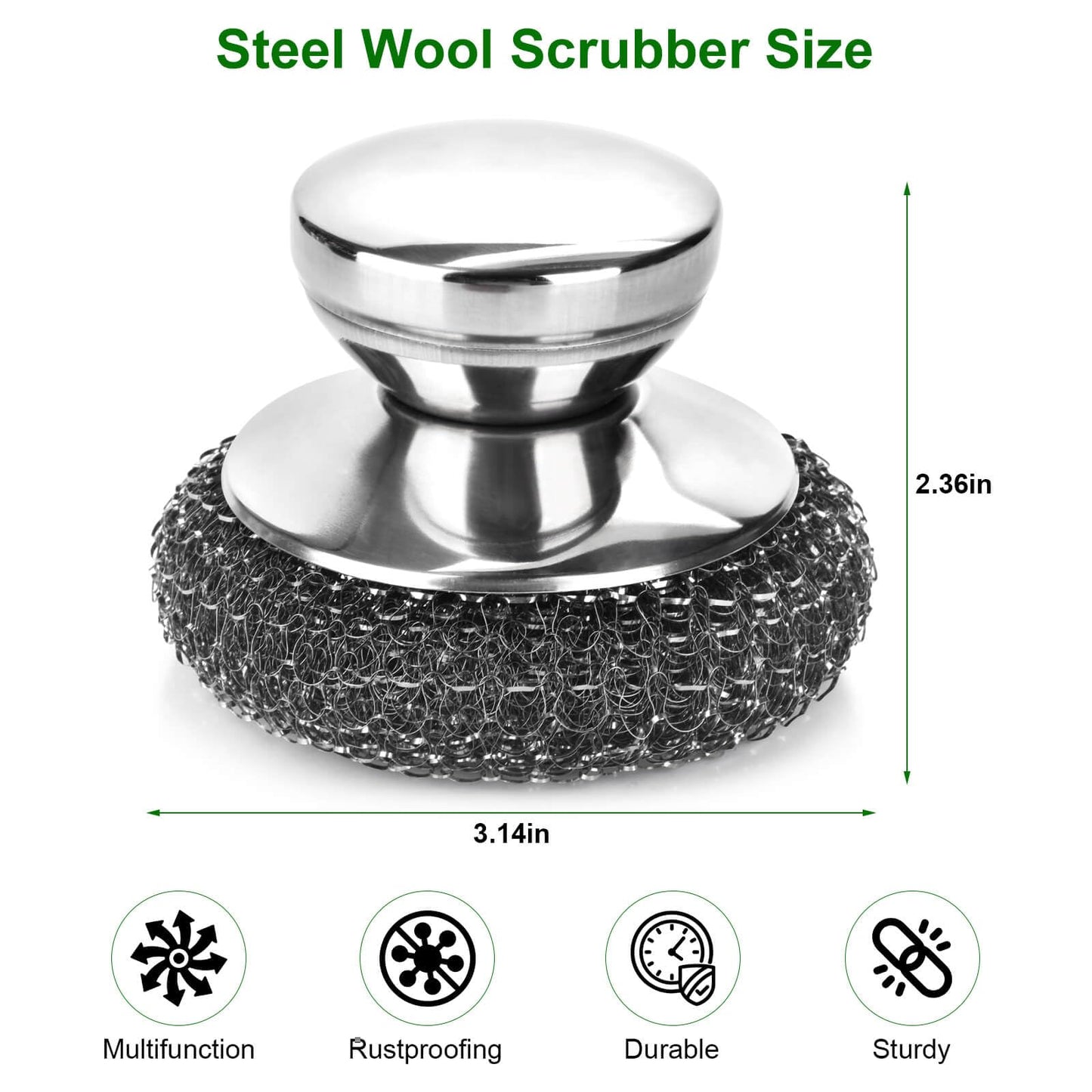 4PCS Steel Wool Scrubber Pads, Stainless Steel Scrubber Set with 3Pcs Steel Wool Pads, Steel Scrubber for Dishes, Ideal for Cleaning Cast Iron, Pots