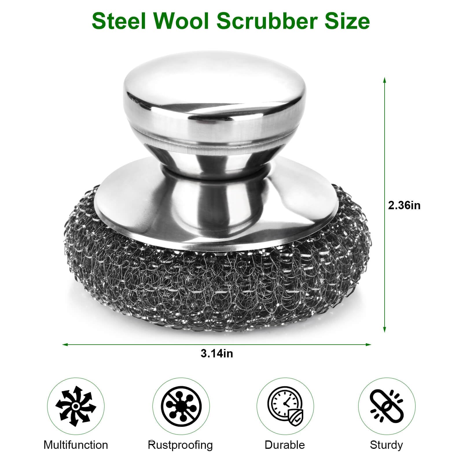 4PCS Steel Wool Scrubber Pads, Stainless Steel Scrubber Set with 3Pcs Steel Wool Pads, Steel Scrubber for Dishes, Ideal for Cleaning Cast Iron, Pots