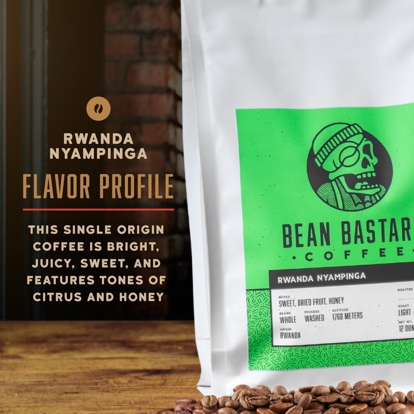 Bean Bastard Coffee RWANDA NYAMPINGA Light Roast Single Origin Whole Coffee Beans | Premium Whole Bean Coffee with Citric and Honey Tones | Ethically