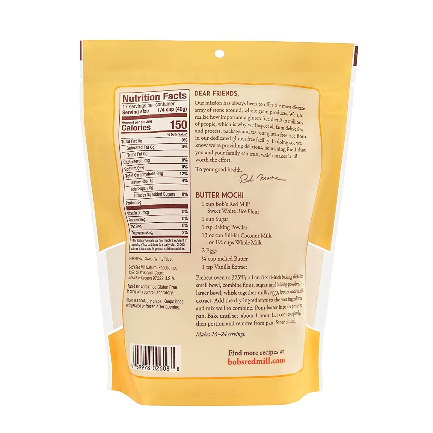Bob's Red Mill Sweet White Rice Flour, 24oz (Pack of 1) - Non GMO, Vegan, Kosher