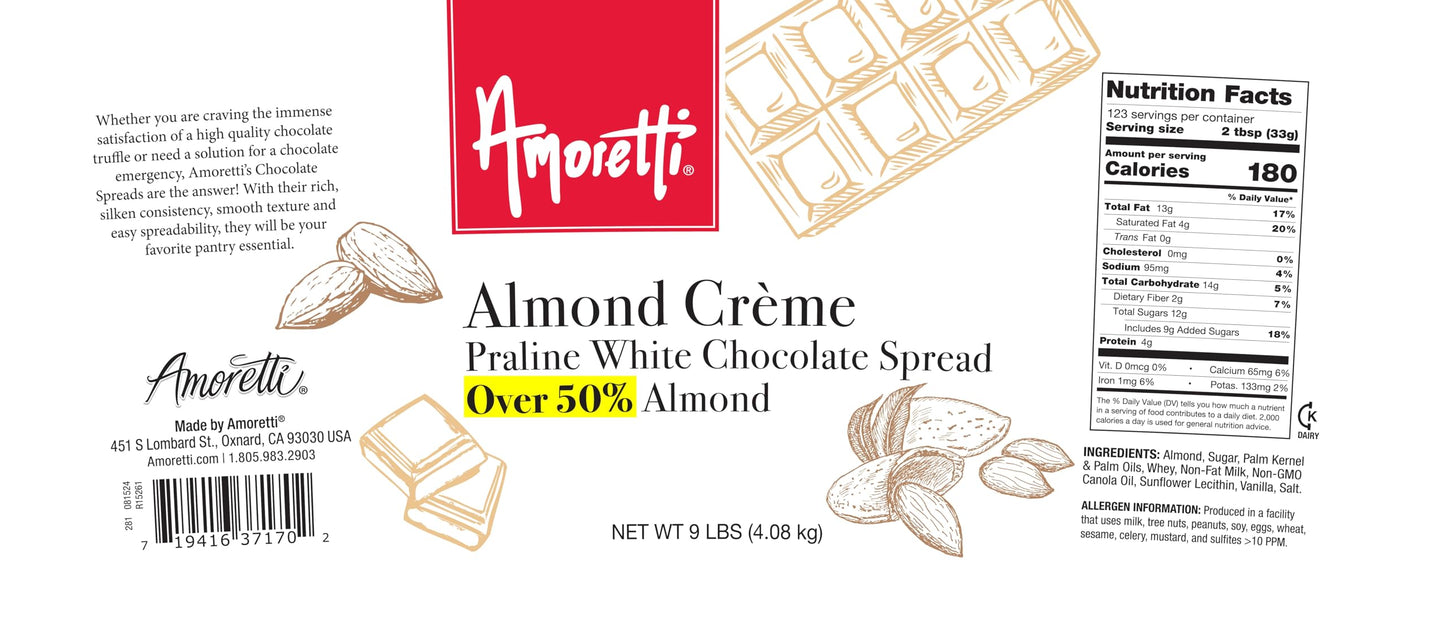 Amoretti - Almond Crème Praline White Chocolate Spread - 11 oz