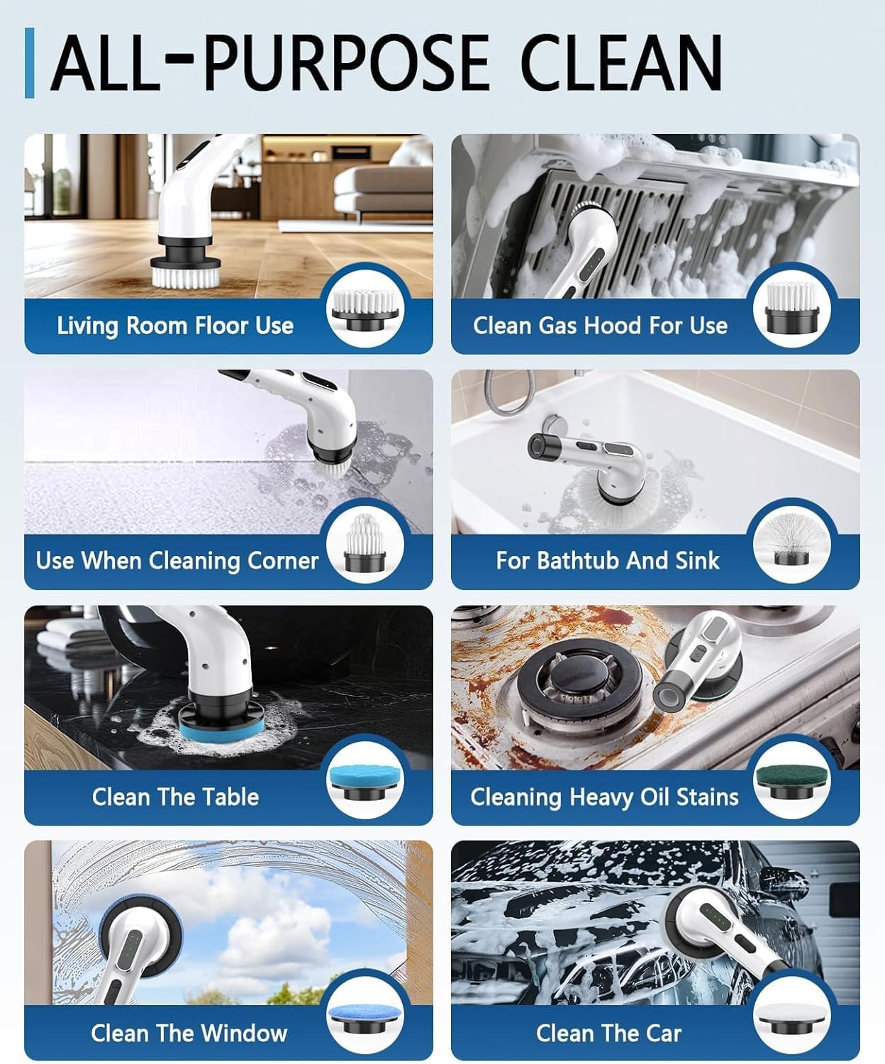 Electric Spin Scrubber for Cleaning Bathroom, Shower Scrubber Cordless Cleaning Brush with IPX7 Waterproof & 3 Speed, 9 Brush Heads, Bathroom Cleaning