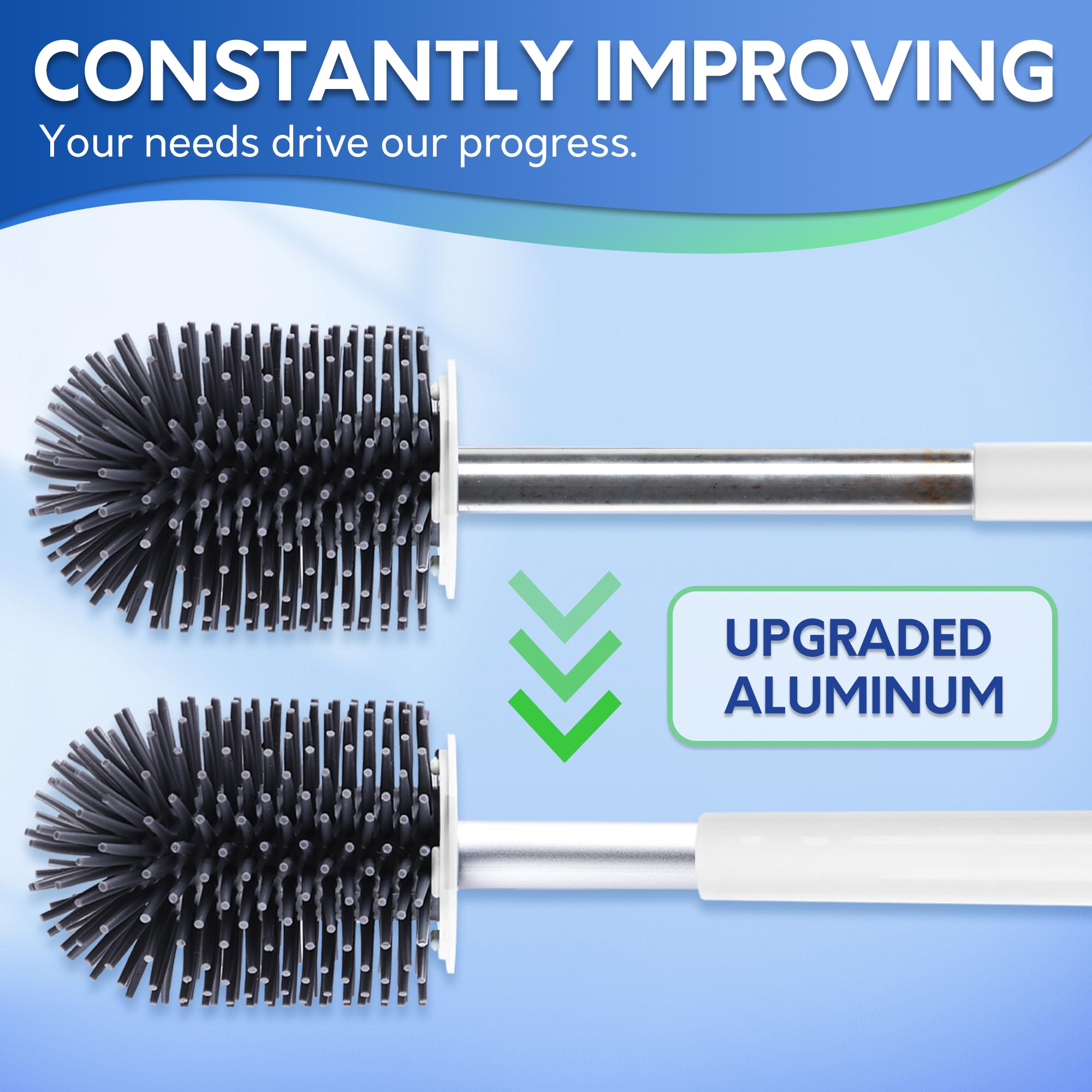 BOOMJOY Toilet Brush and Holder Set, Silicone Toilet Bowl Cleaner Brush, Bathroom Cleaning Bowl Kit with Tweezers, Bathroom Accessories with Aluminum