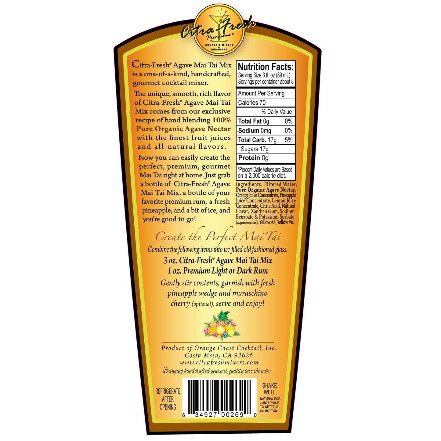 Premium Agave Mai Tai Cocktail Mix (750 ml Glass Bottle)