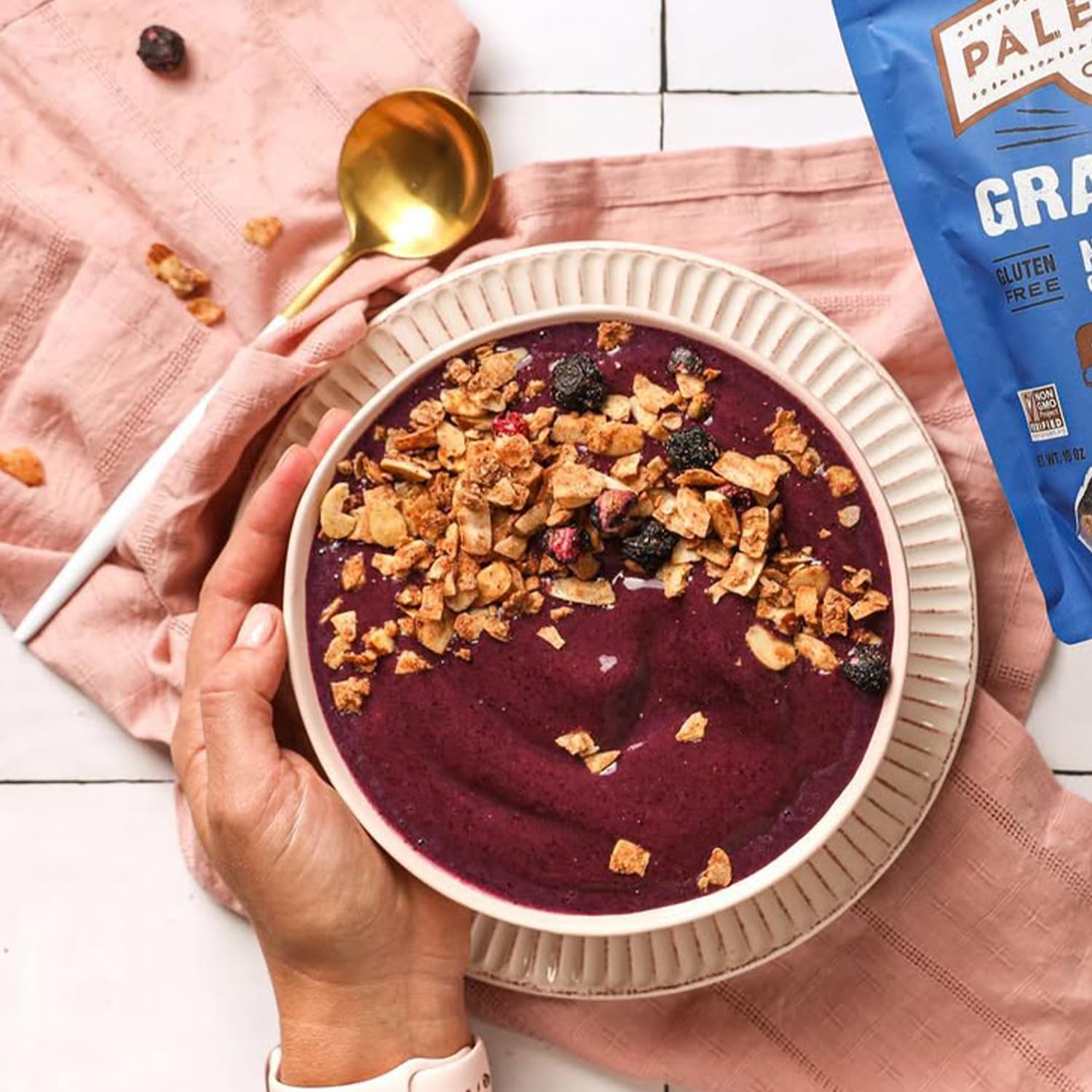 Paleonola Cinnamon Blueberry Grain Free Granola, 10 Oz Resealable Bag (Pack of 6) - Grainless Paleo Granola Blended w/Dried Coconut & Blueberries