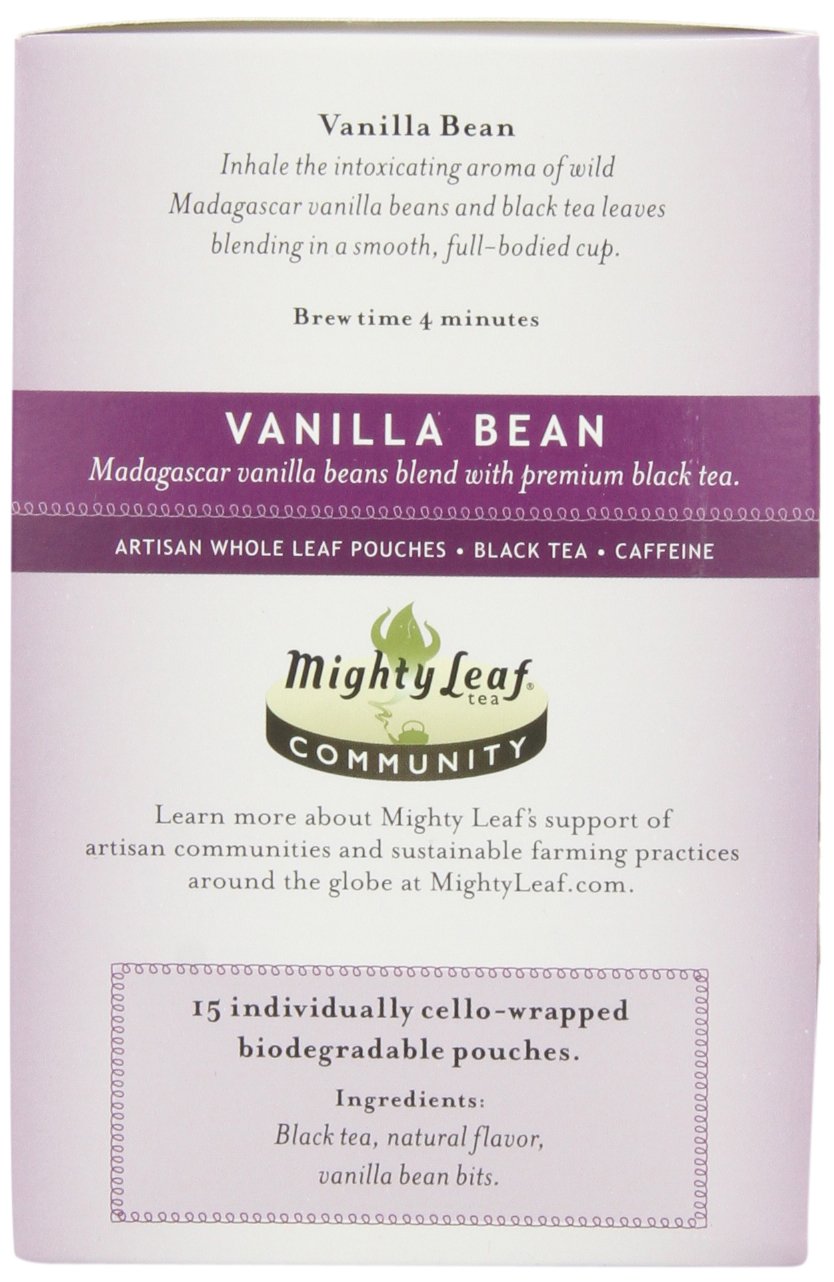 Mighty Leaf Vanilla Bean Black Tea, Rich and Creamy Flavor, 15 Silk Bags (Pack of 3)