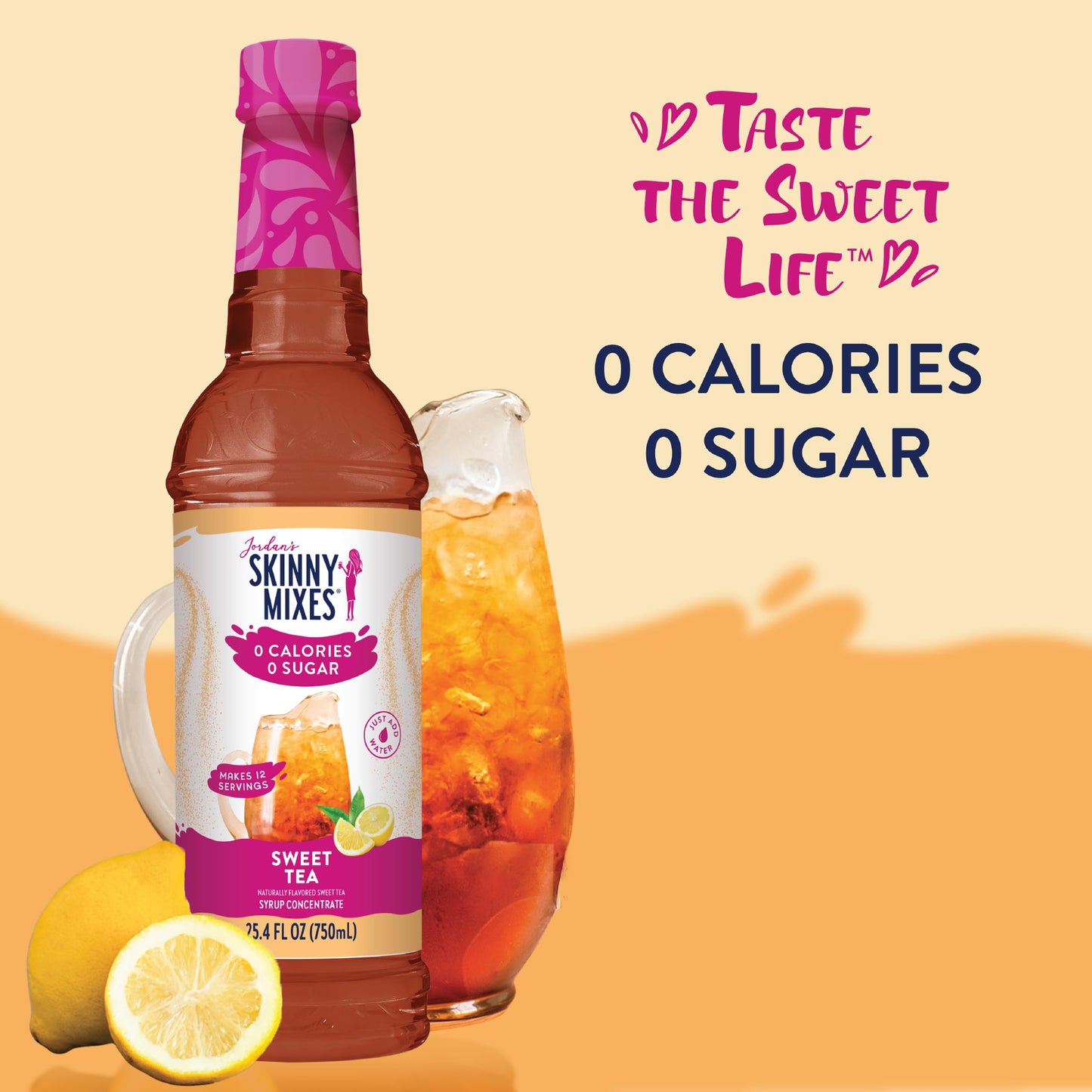 Jordan's Skinny Mixes Sugar Free Syrup, Sweet Tea Flavor, Fruit Flavored Water Enhancer, Drink Mix for Iced Tea, Lemonade, Drinks, Low Calorie Water
