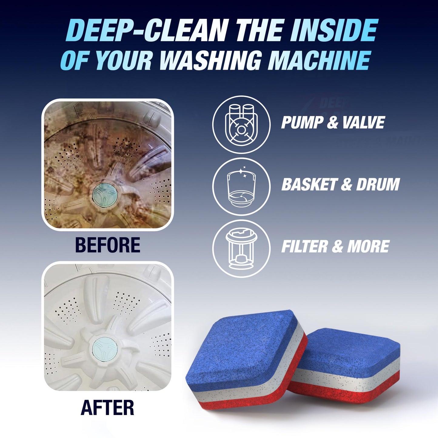 Washing Machine Cleaner Tablets 28 Pack for HE Top Load - Eco Friendly Washer Machine Cleaning Tablets - 3 Layers Septic Safe Wash Machine Full