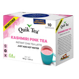 QuikTea Instant Unsweetened Kashmiri Pink Chai Tea Latte - 10 Count, Natural Pink Color with Hearty Spices Extracts, Low Caffeine, No Artificial