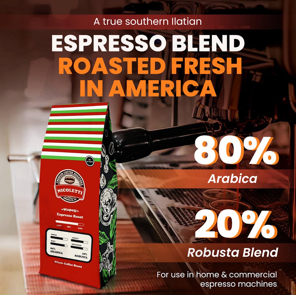 Nicoletti Coffee Espresso “Napoli Roast” 2lb Whole Beans (Made in Brooklyn NY since 1972)