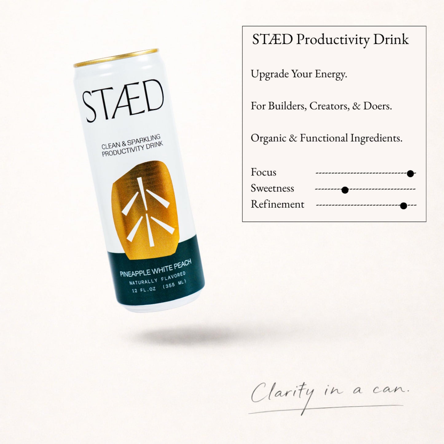 STAED Organic Energy Drinks, Clean Natural Productivity Drink with Cognizin® Citicoline & L-Theanine, Sparkling Functional Beverage, Clean Caffeine