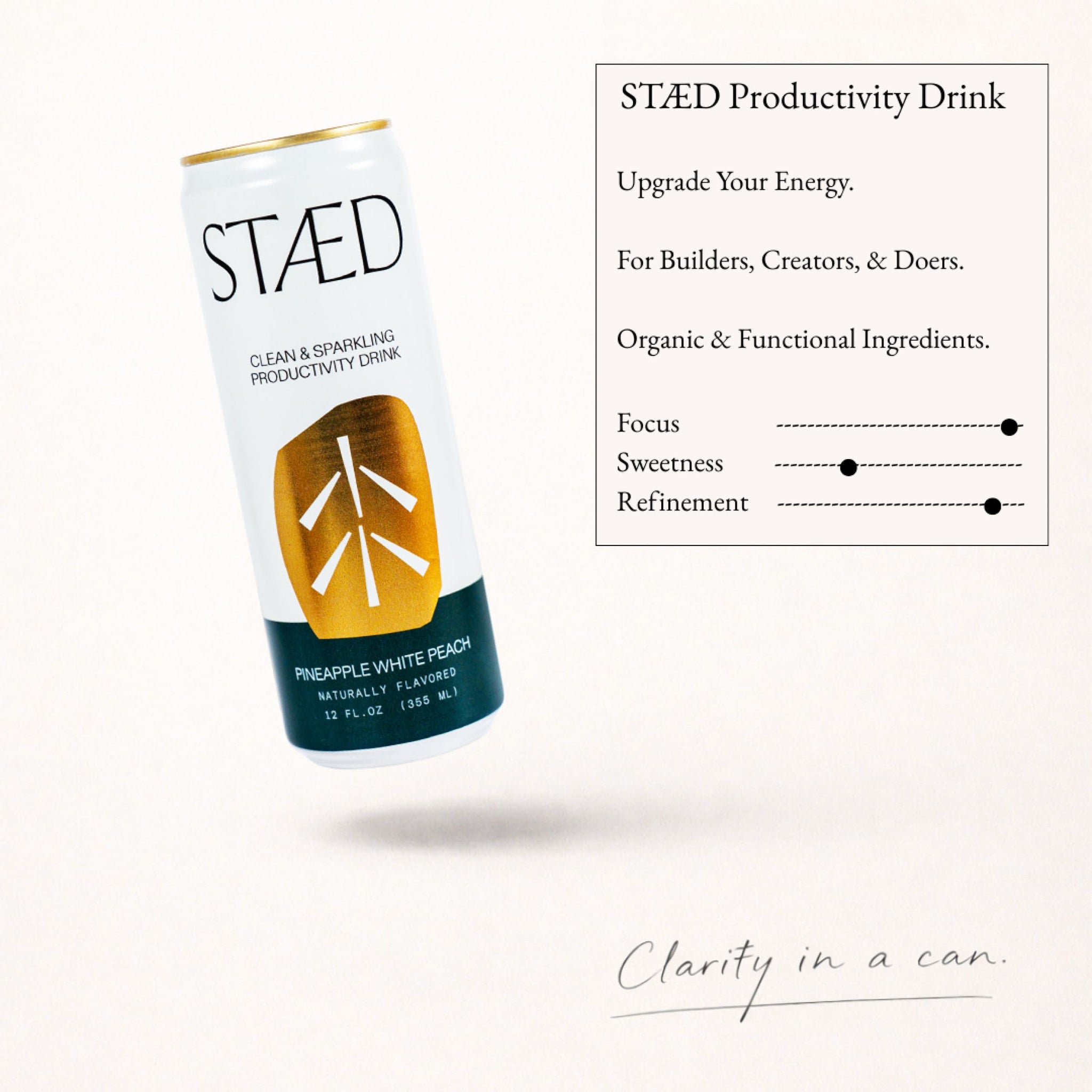 STAED Organic Energy Drinks, Clean Natural Productivity Drink with Cognizin® Citicoline & L-Theanine, Sparkling Functional Beverage, Clean Caffeine
