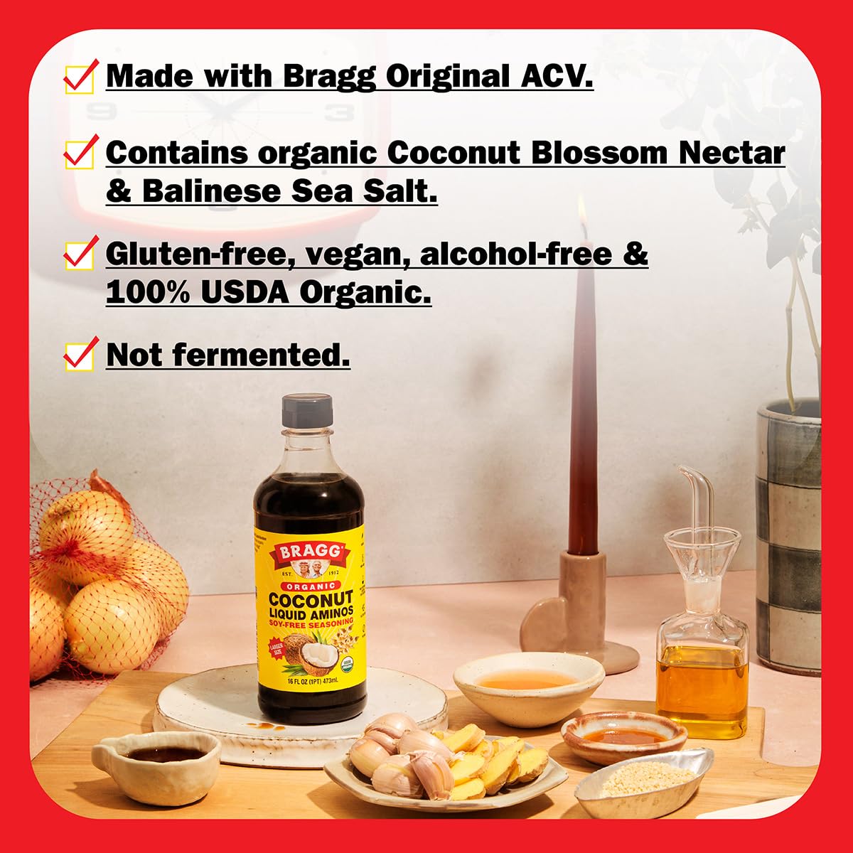 Bragg Organic Coconut Liquid Aminos Seasoning - 128 fl oz - Soy-Free Teriyaki Sauce Alternative - Gluten-Free, Vegan, Plant-Based Seasoning