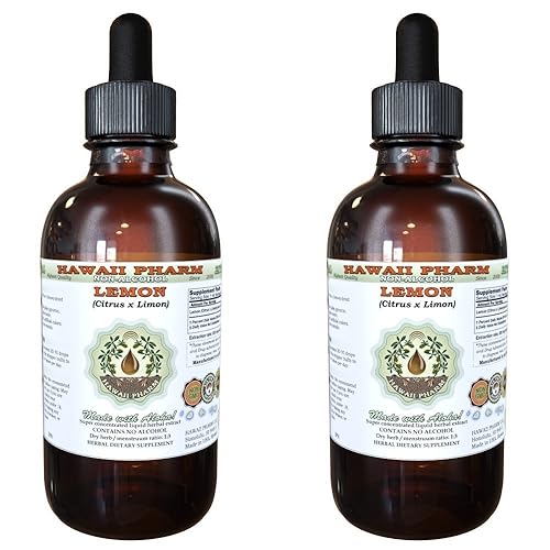 Lemon Alcohol-Free Liquid Extract, Lemon (Citrus x Limon) Dried Peel Glycerite Hawaii Pharm Natural Herbal Supplement 2x4 oz