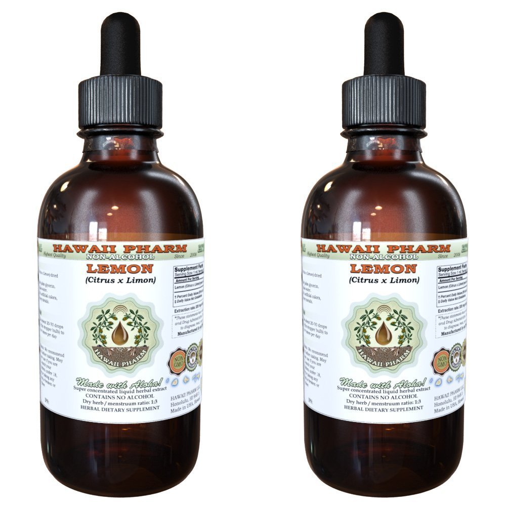 Lemon Alcohol-Free Liquid Extract, Lemon (Citrus x Limon) Dried Peel Glycerite Hawaii Pharm Natural Herbal Supplement 2x4 oz