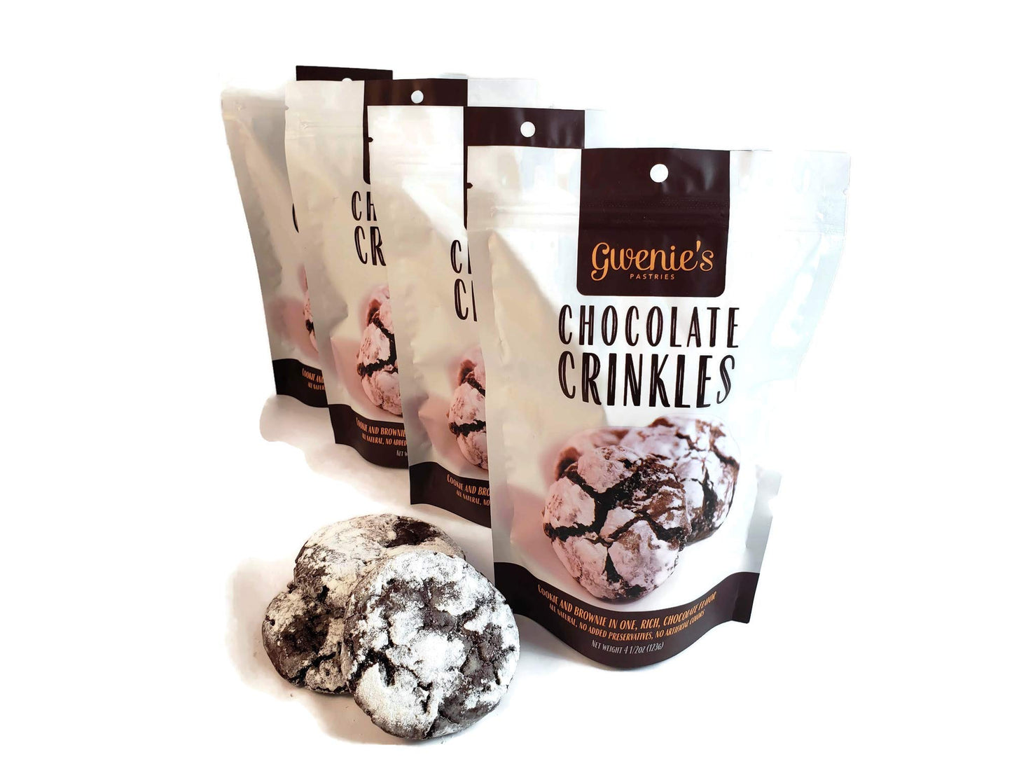 Gwenie's Pastries, Crinkles Cookies, Chocolate, Four Pack, 3 pieces per pack, Gourmet Holiday Gift for men or women