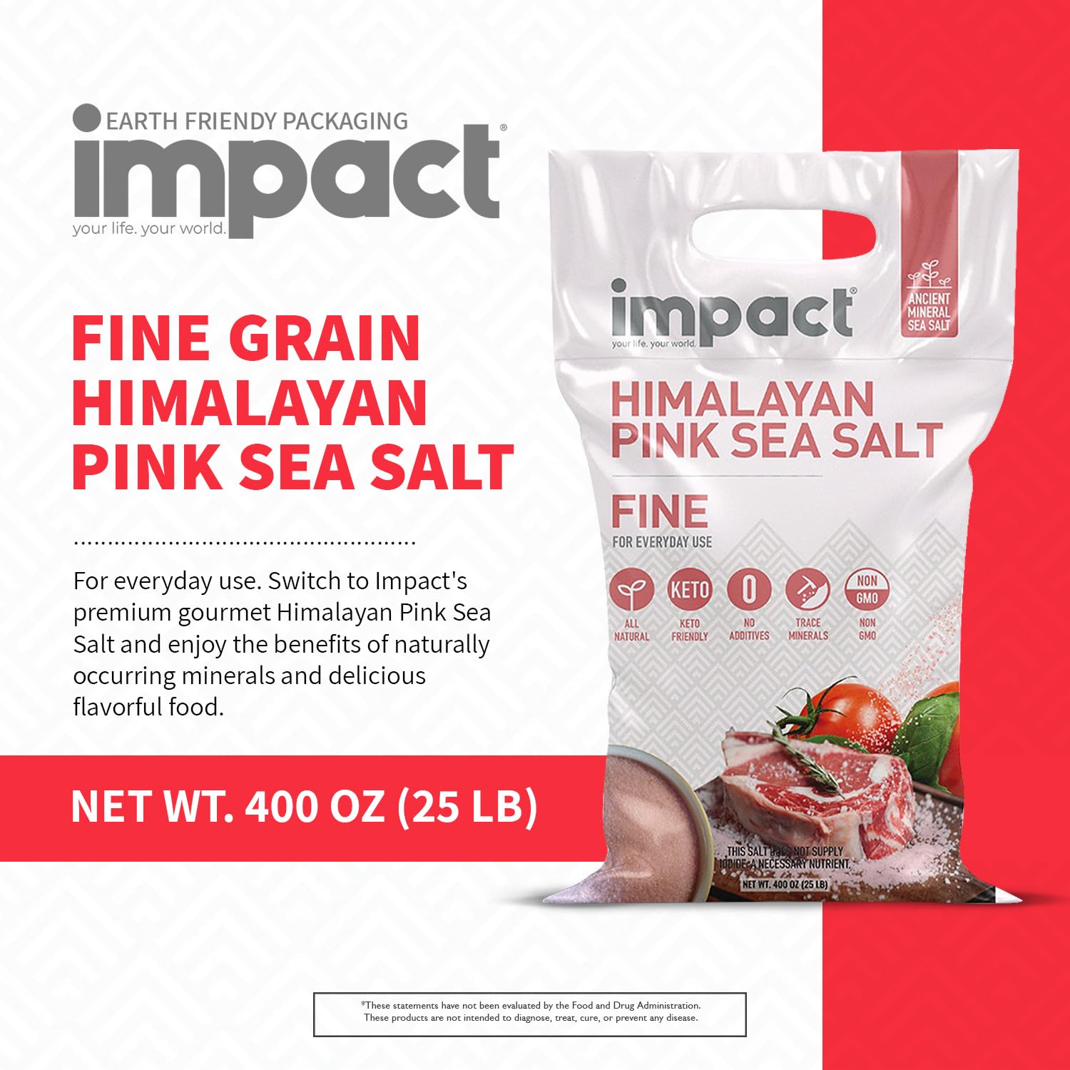 Impact - Fine Himalayan Pink Sea Salt - Mineral Salt - 25 lb Bag