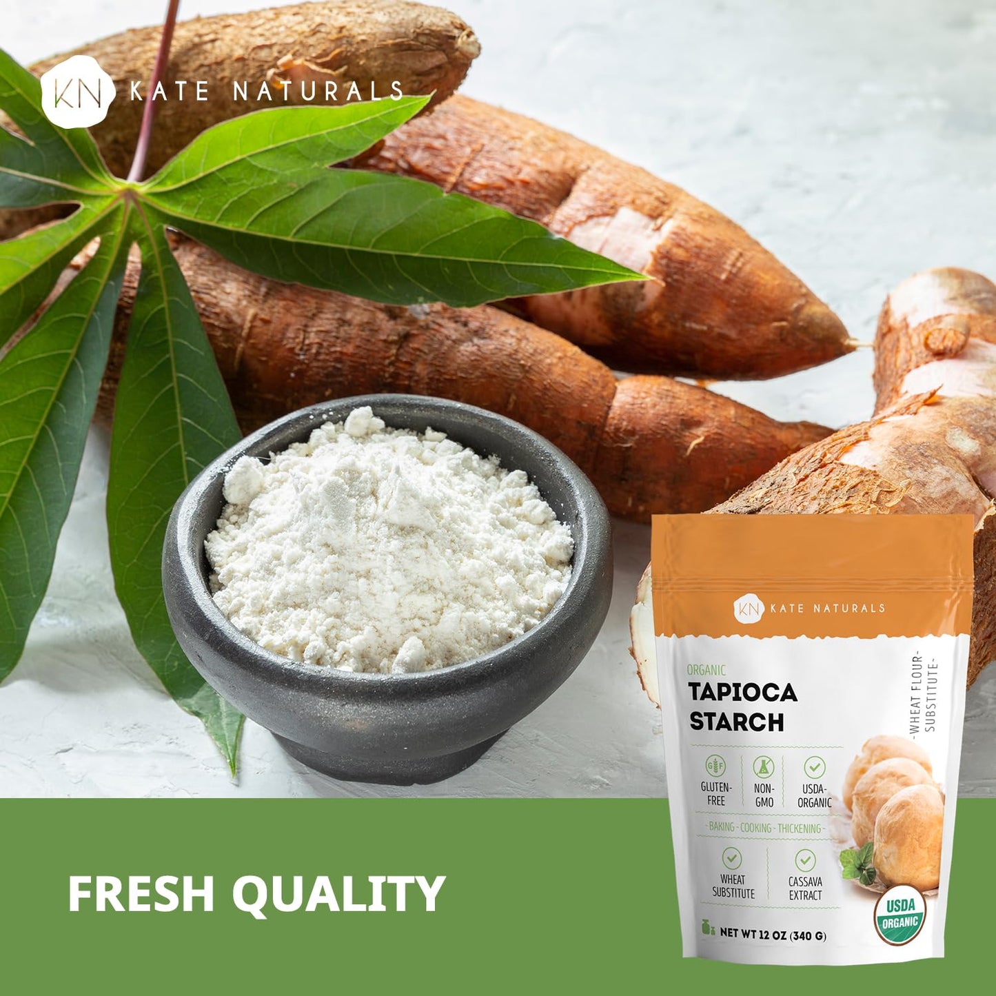 Kate Naturals Tapioca Starch Flour for Baking, Cooking & Boba Pearls (12oz, Organic, Non-GMO, Gluten Free)