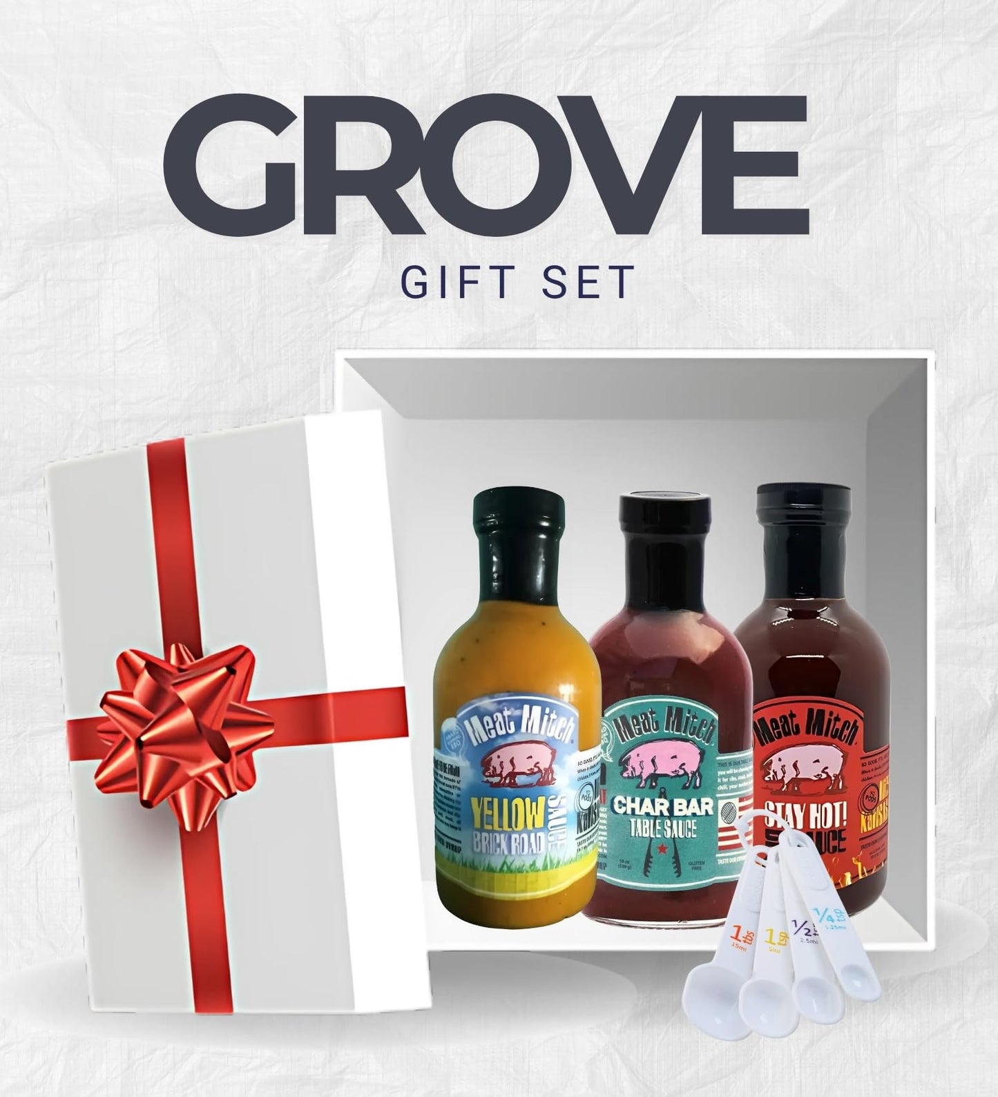 Meat Mitch Yellow Brick Road 19.7 oz + Stay Hot Spicy 19.6 oz + Char Bar BBQ Sauce 19 ounce Bundle with Measuring Spoon - 3 Flavor Variety: Sweet