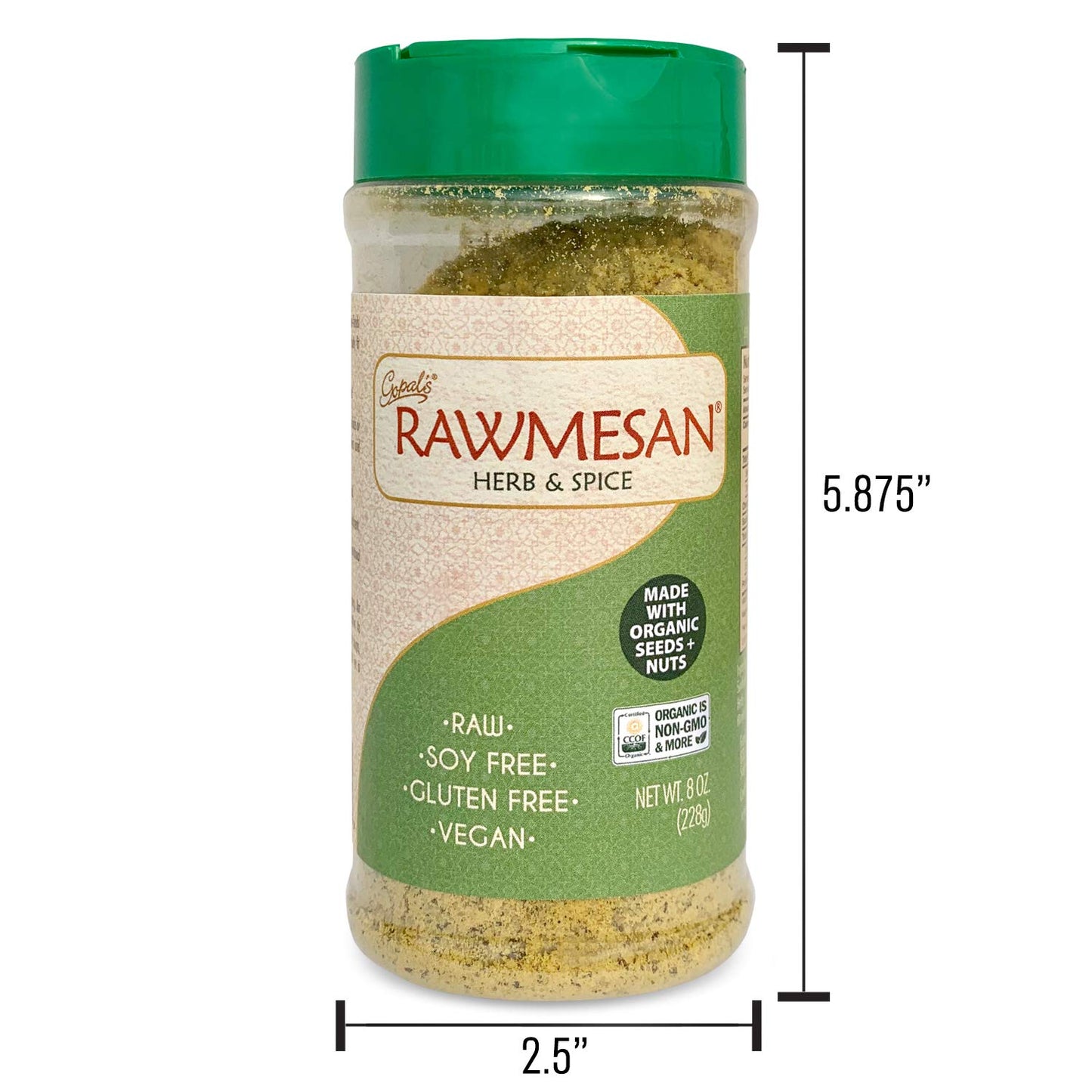 Vegan Nutritional Yeast Seasoning, Gopal’s Rawmesan Herb & Spice (Parmesan Cheese Alternative) - 8 Ounces | Keto, Whole 30, and Paleo Friendly