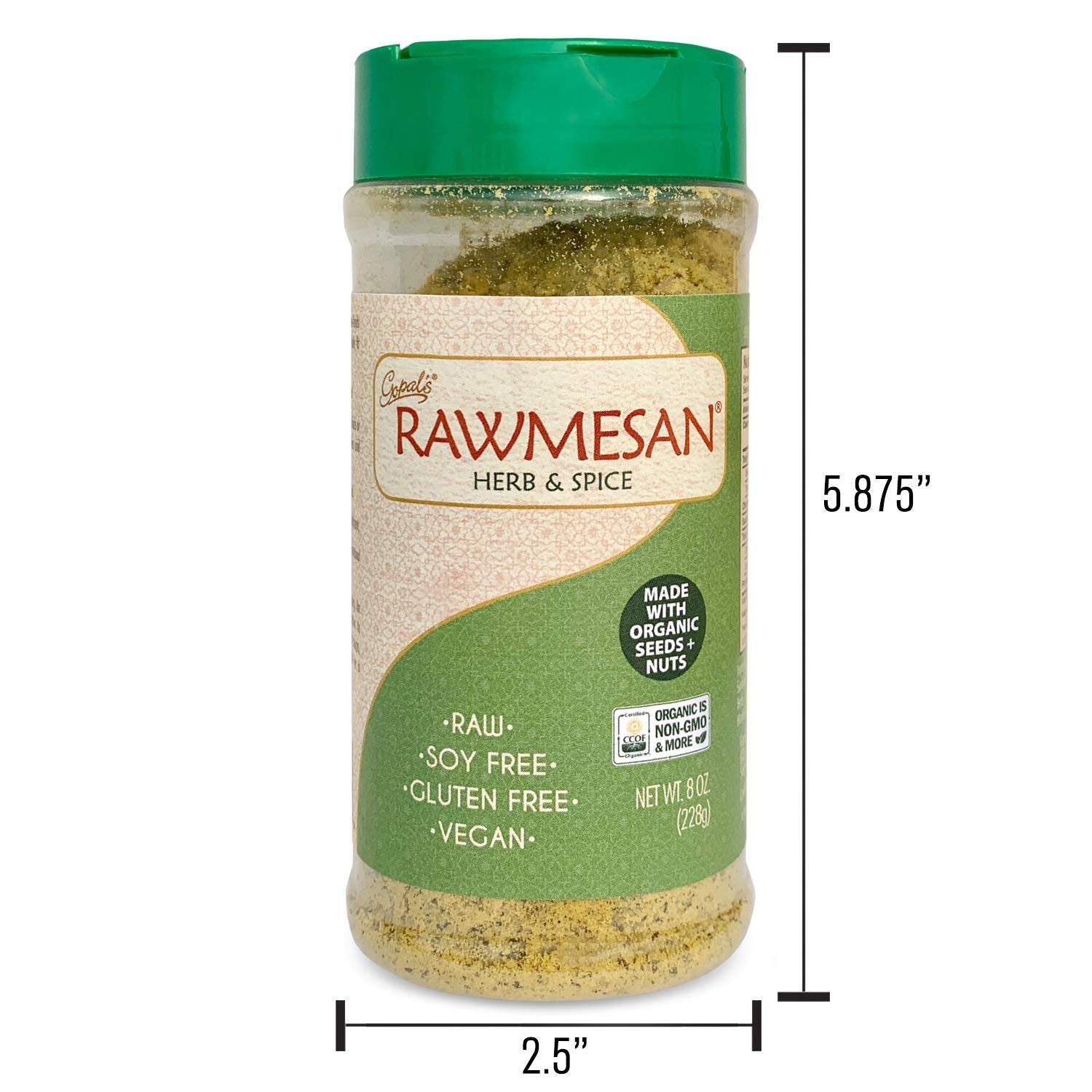 Vegan Nutritional Yeast Seasoning, Gopal’s Rawmesan Herb & Spice (Parmesan Cheese Alternative) - 8 Ounces | Keto, Whole 30, and Paleo Friendly