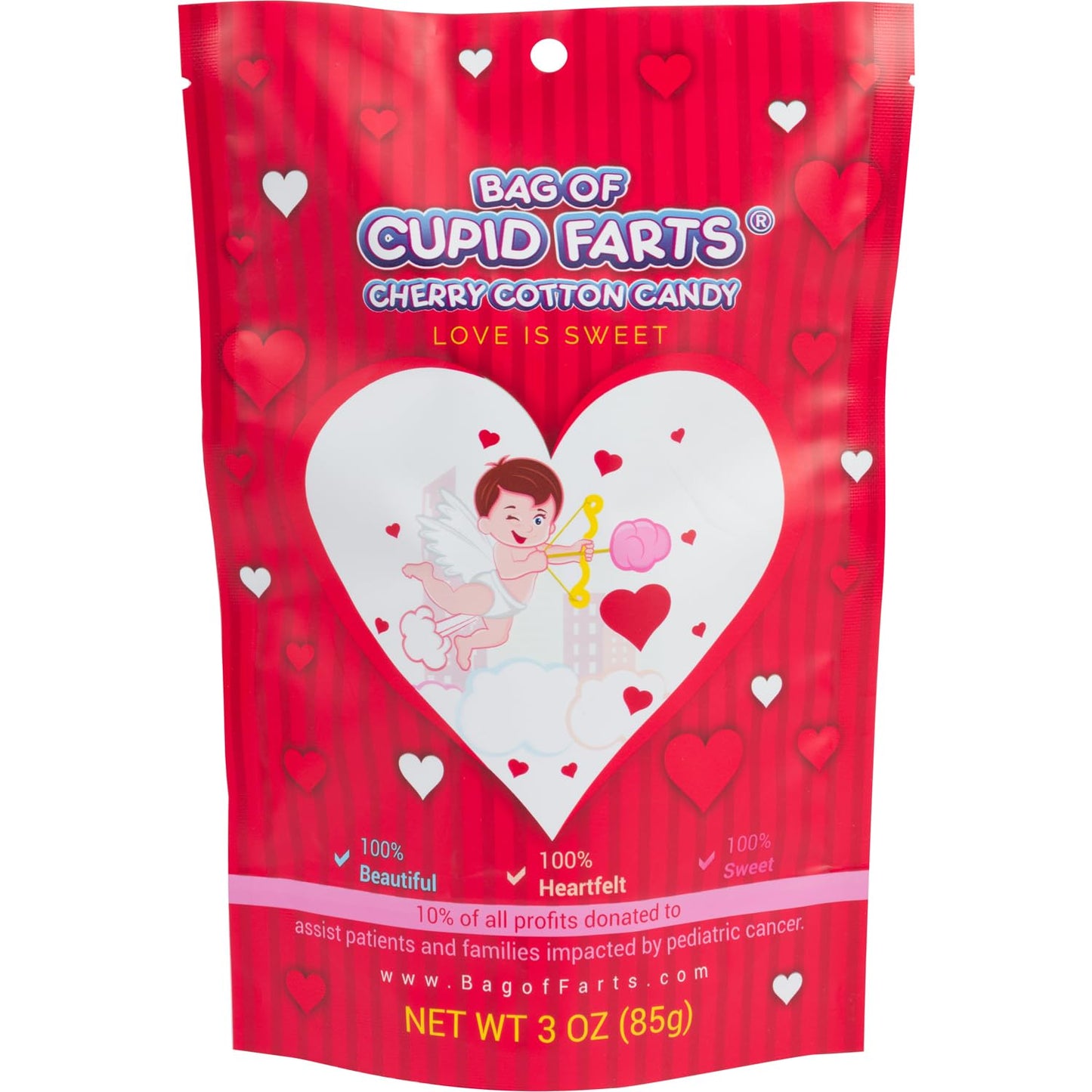 Bag of Cupid Farts Cherry Cotton Candy, 3oz Bag, Fun Valentine's, Wedding, Sweetheart, Birthday Gift, 1 Pack