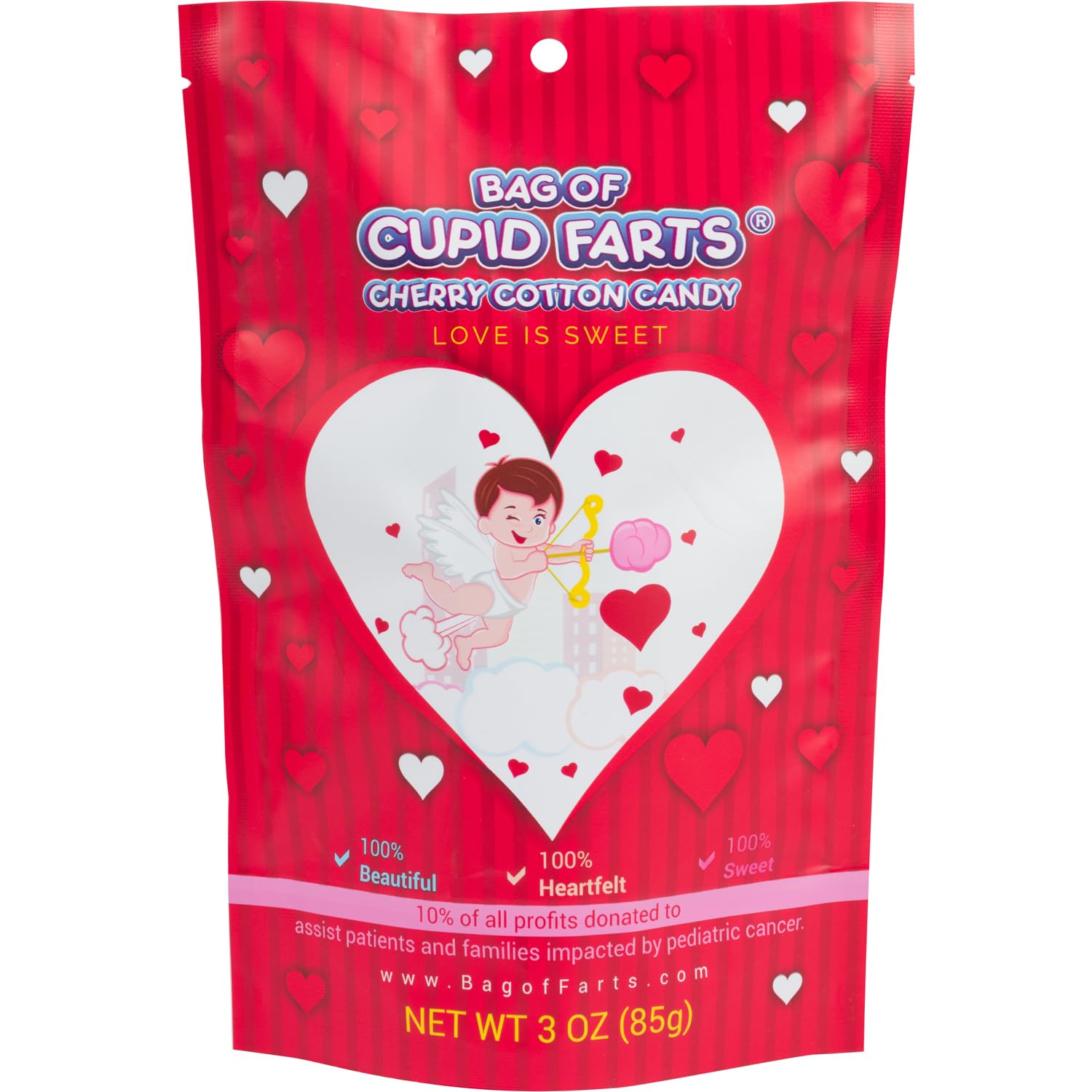 Bag of Cupid Farts Cherry Cotton Candy, 3oz Bag, Fun Valentine's, Wedding, Sweetheart, Birthday Gift, 1 Pack