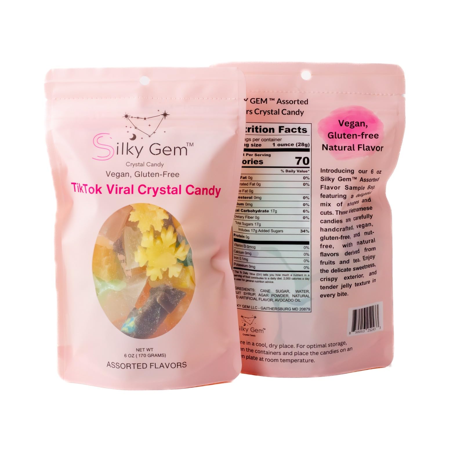 SILKY GEM Crystal Candy Snack Bites - 6oz Assorted Vegan & Gluten-Free Edible Gemstones