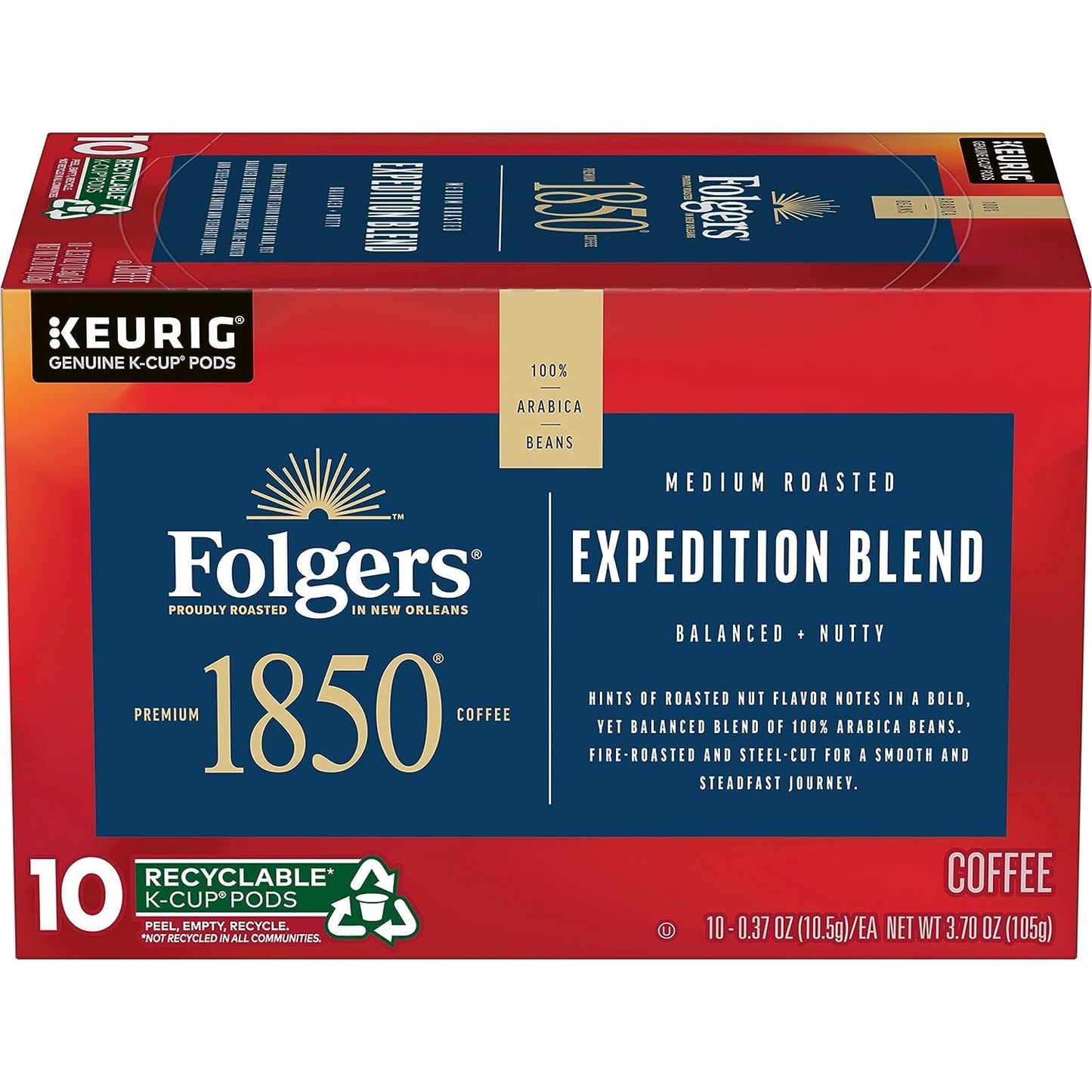 Folgers 1850 Pioneer Blend Medium Roast Coffee K Cup Pack, 54 ct 0.37 Oz Net Wt 20 Oz,, ()