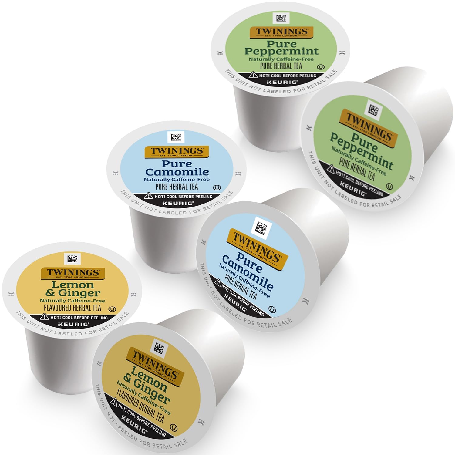 Twinings Herbal Tea K-Cup Pods for Keurig, Variety 3-Pack - Pure Peppermint, Pure Camomile + Lemon & Ginger Tea K-Cups, Naturally Caffeine-Free, 12