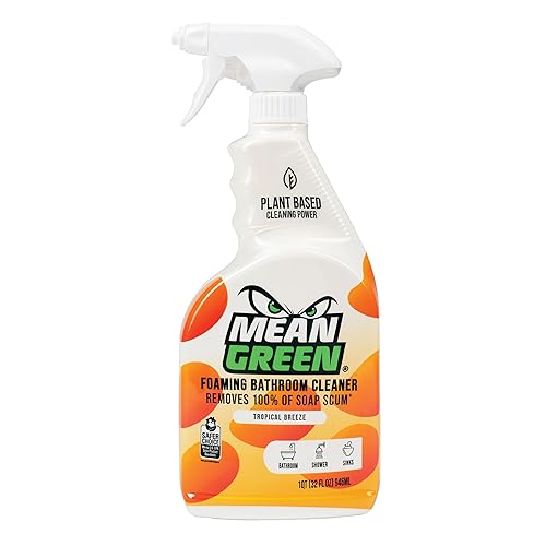 Mean Green Foaming Bathroom Cleaner Spray, Tropical Breeze, 32 oz - Removes 100% of Soap Scum, Shower, Tile, Sink & Bathroom Surfaces