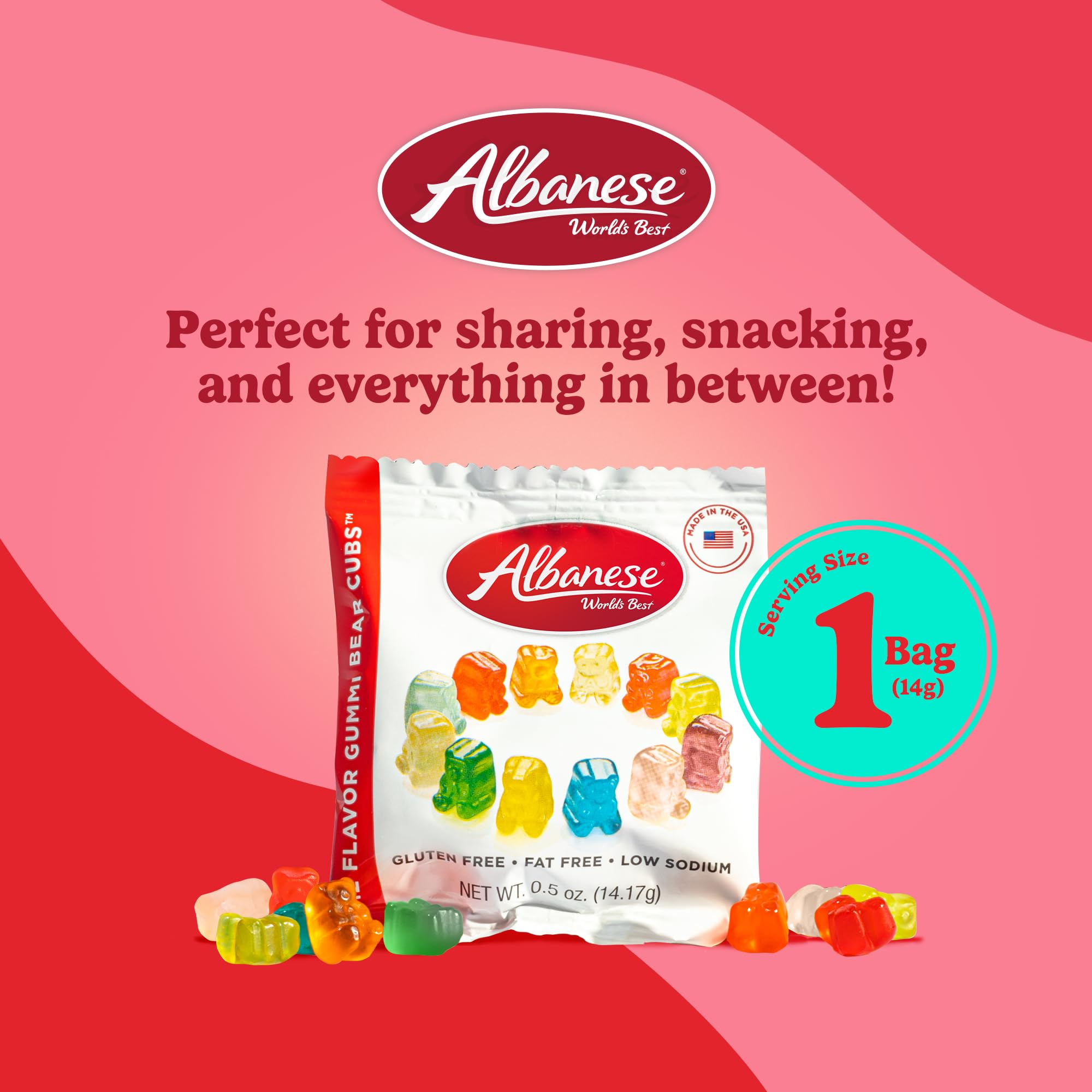 Albanese World's Best 12 Flavor Gummi Bear Cubs | 50-0.5oz Snack Packs of Candy | Miniature, Individually Wrapped, Soft Gummy |Cherry, Blue Raspberry