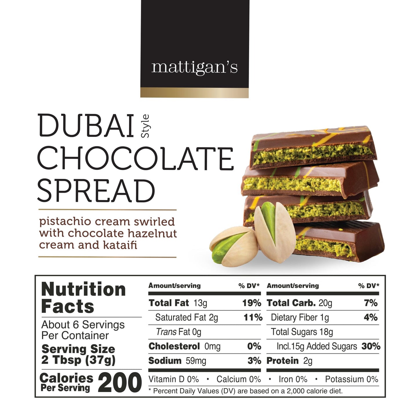 Mattigan’s Award-Winning Dubai Style Chocolate Spread, Pistachio Cream with Kataifi Crunch & Hazelnut, Premium Spread, Gourmet Spreadable Dubai