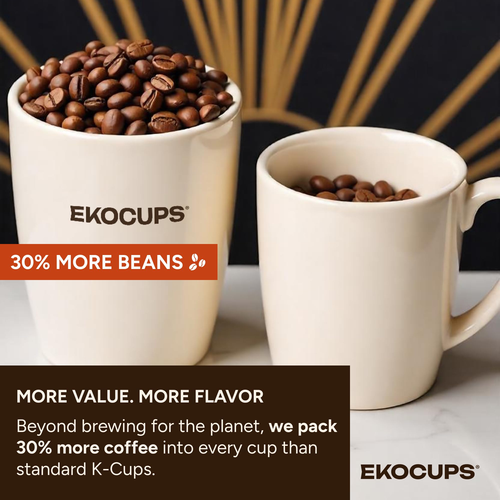 EKOCUPS Organic Dark Roast Coffee Pods, Strong Bold Dark Roast Flavor - USDA Certified Organic - Single Serve Cups for Keurig K Cups Coffee Makers