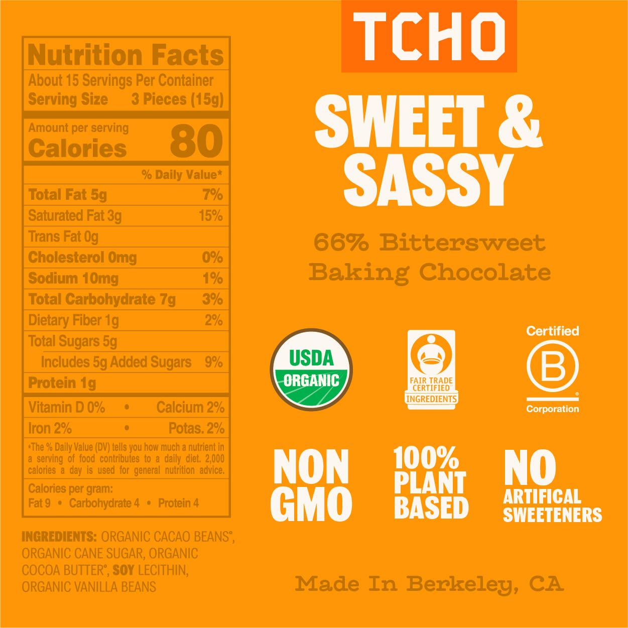 TCHO Sweet & Sassy 66% Dark Chocolate Baking Couverture (3 Bag) | Organic & Fair Trade Certified | Non GMO, Non-Dairy, Vegan, Soy Free (8oz each)