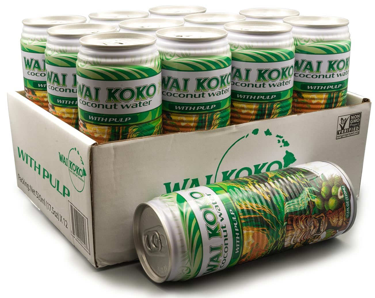 Wai Koko Coconut Water with Pulp, 17.5oz (12 pack)