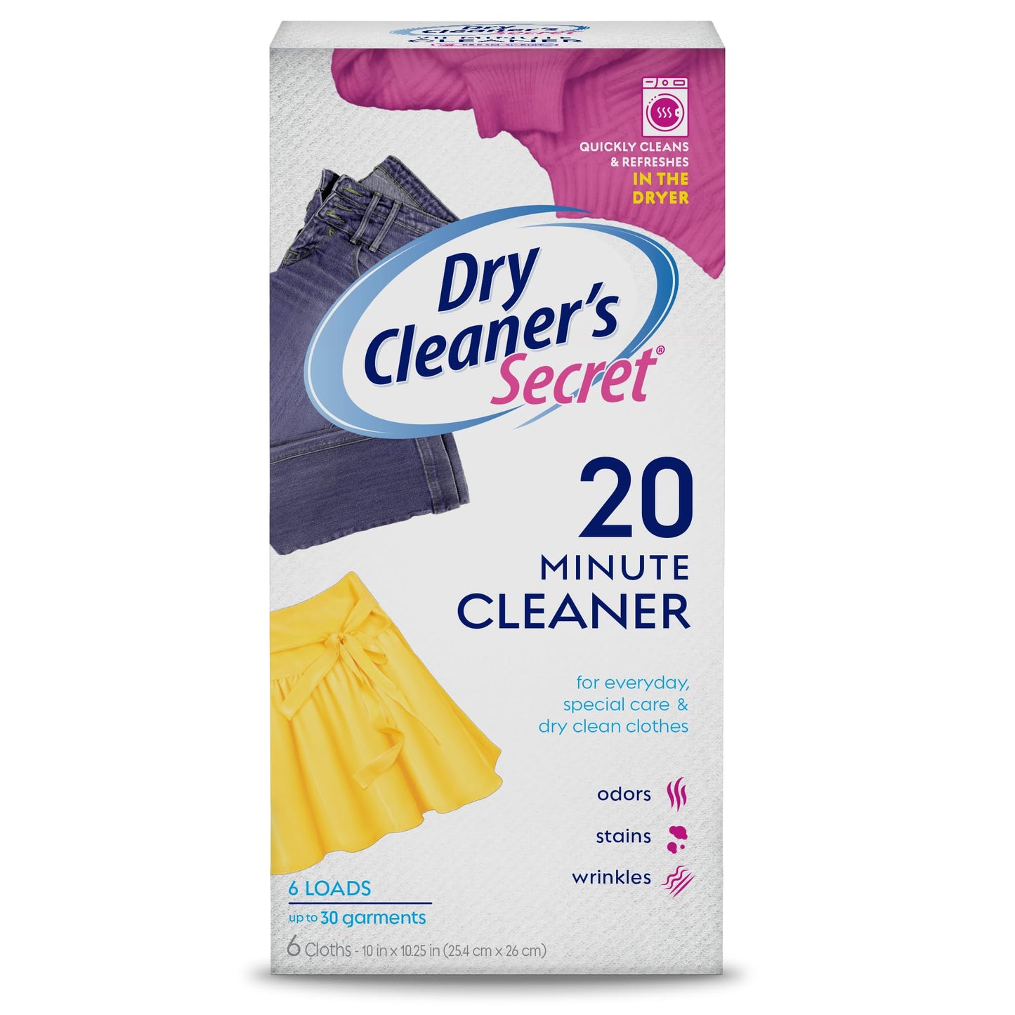 Woolite At-Home Dry Cleaner Dry Cleaning Cloths and Stain Removal, Easy to Use, Safe on Wool, Cashmere, and Designer Jeans, Fresh Scent, 6 Cloths