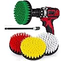 5 Piece Soft, Medium and Stiff Power Scrubbing Brush with 6 Inch Size Extender Drill Attachment for Cleaning Showers, Tubs, Bathrooms, Tile, Grout