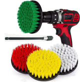 5 Piece Soft, Medium and Stiff Power Scrubbing Brush with 6 Inch Size Extender Drill Attachment for Cleaning Showers, Tubs, Bathrooms, Tile, Grout