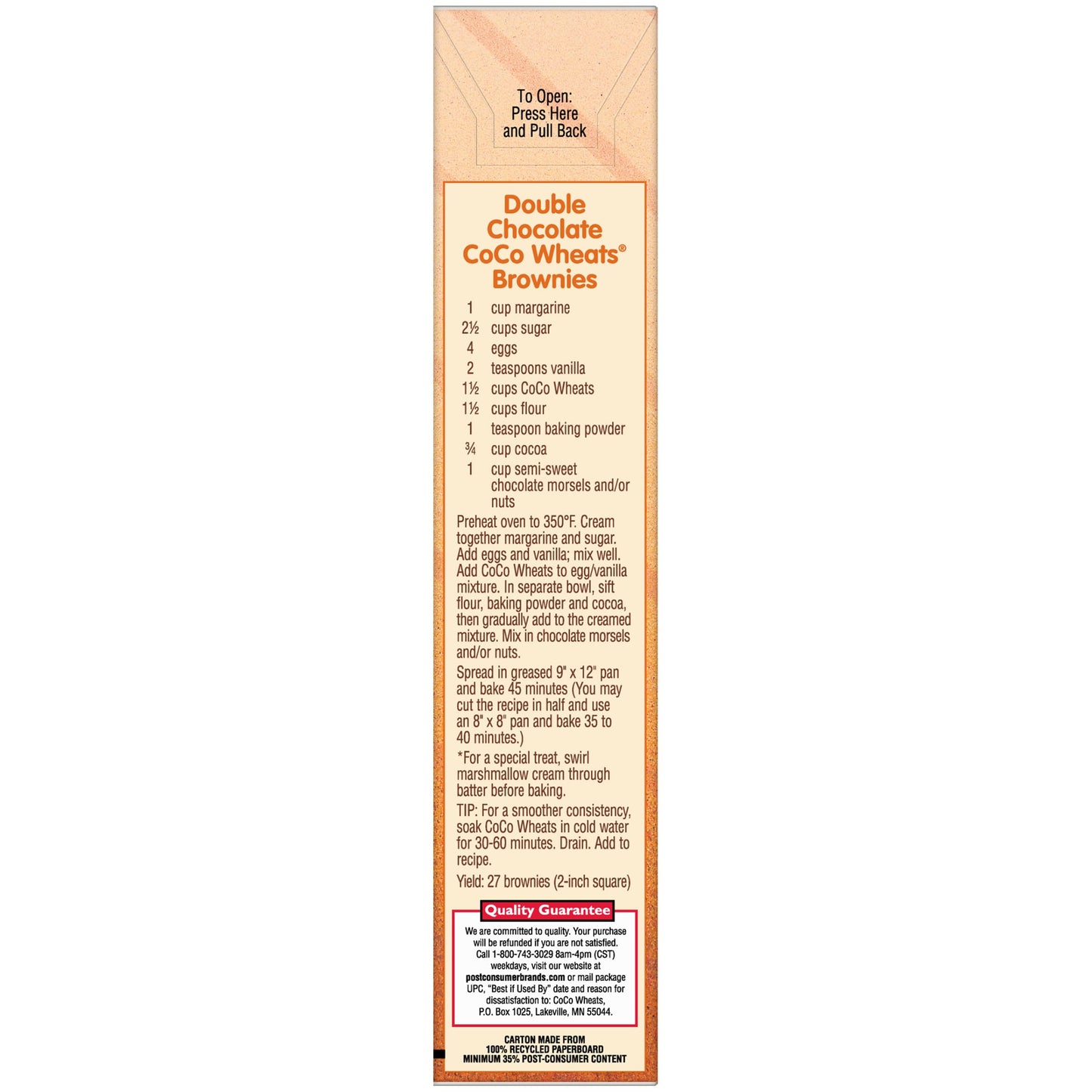Malt-O-Meal Coco Wheats Breakfast Cereal, Quick Cooking, Kosher, 28 Ounce - 1 count