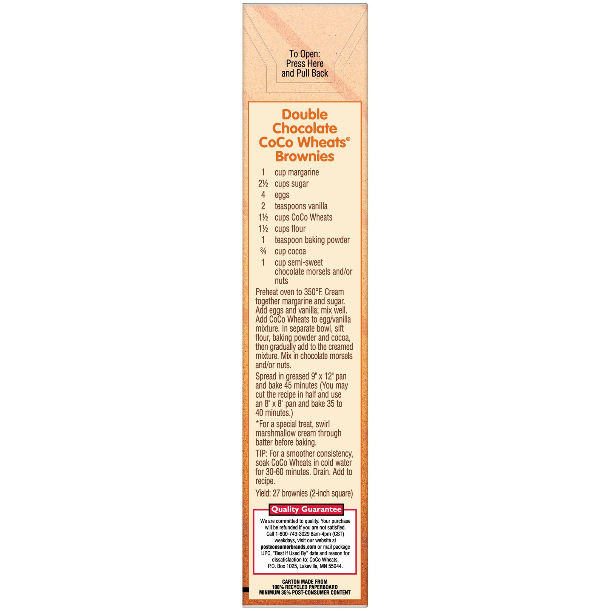 Malt-O-Meal Coco Wheats Breakfast Cereal, Quick Cooking, Kosher, 28 Ounce - 1 count