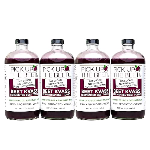 Pick Up The Beet Organic Beet Juice Kvass with Live Probiotics, Vegan - Natural Nitric Oxide Boost, Fermented Beet Tonic, Sugar Cravings Support, 32